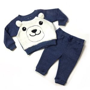 Boys Bear Raglan Sweatsuit Fleece Two Piece Set